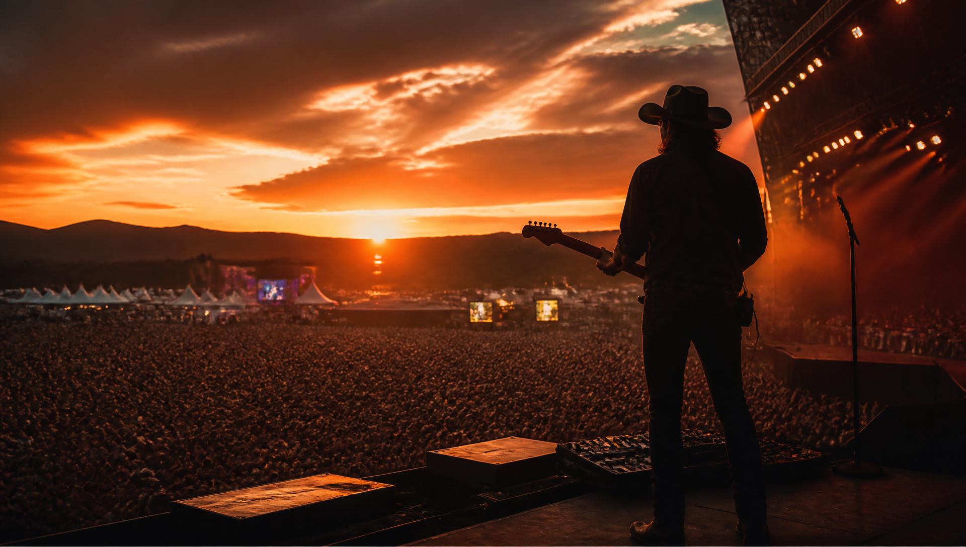 Jordan Miller on a festival main stage at sunset
