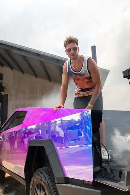 Jordan Miller DJing the Cybertruck Rodeo in Austin, photo 35
